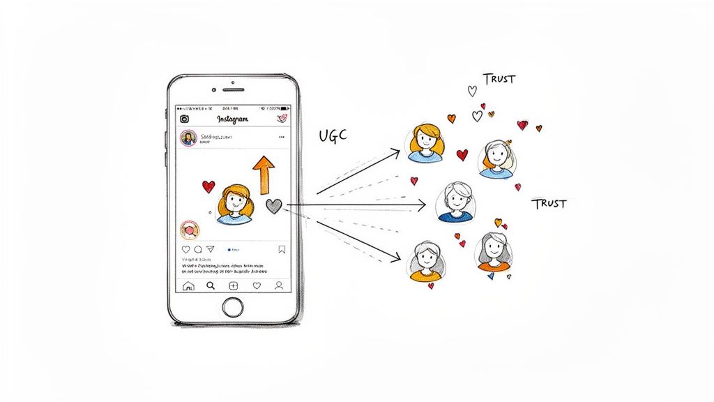 An Instagram post shows user-generated content (UGC) leading to trust and engagement among users.